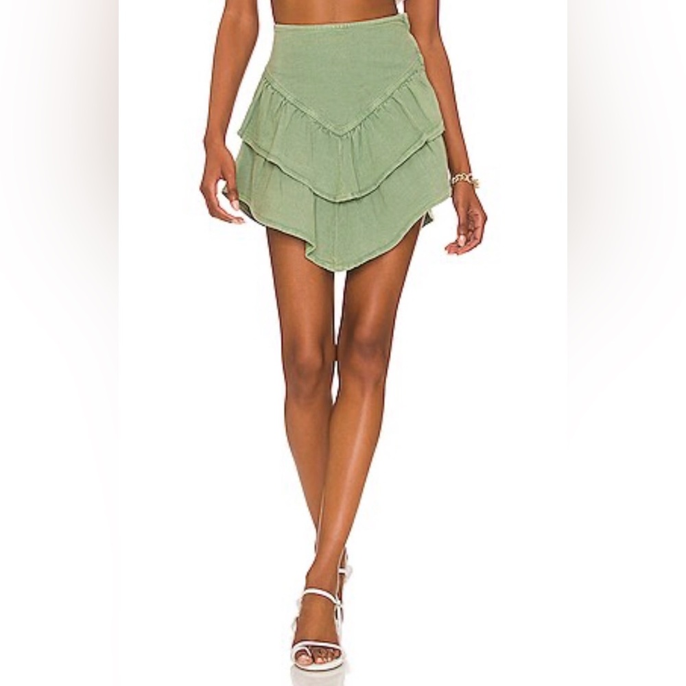 MOTHER The Ruffle Mini Skirt Loden Frost Green Size 25 - Picture 1 of 8